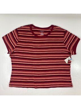Arizona Jean Co Womens Red Striped Crop T-Shirt Classic Fit Size XXL 2XL